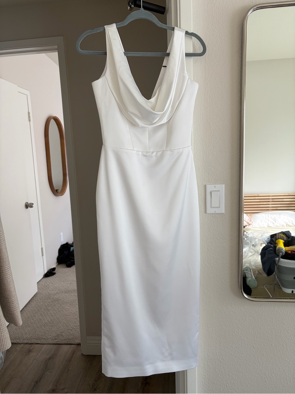 White Cowl Neck Midi Dress